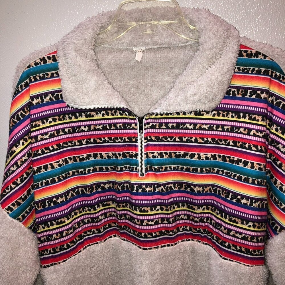 Sunshine Rodeos Womens XL Cream Fleece Aztec 1/4 Zip Pullover Jacket Pockets - Picture 5 of 8